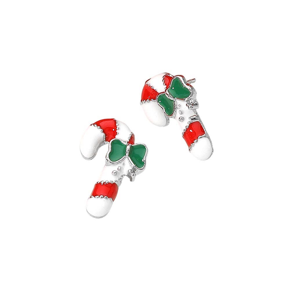 Enamel Christmas Candy Cane Stud Earrings