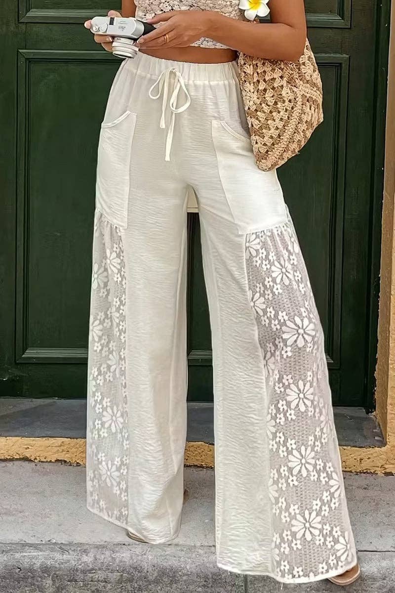 Drawstring Lace Panel Casual Pants