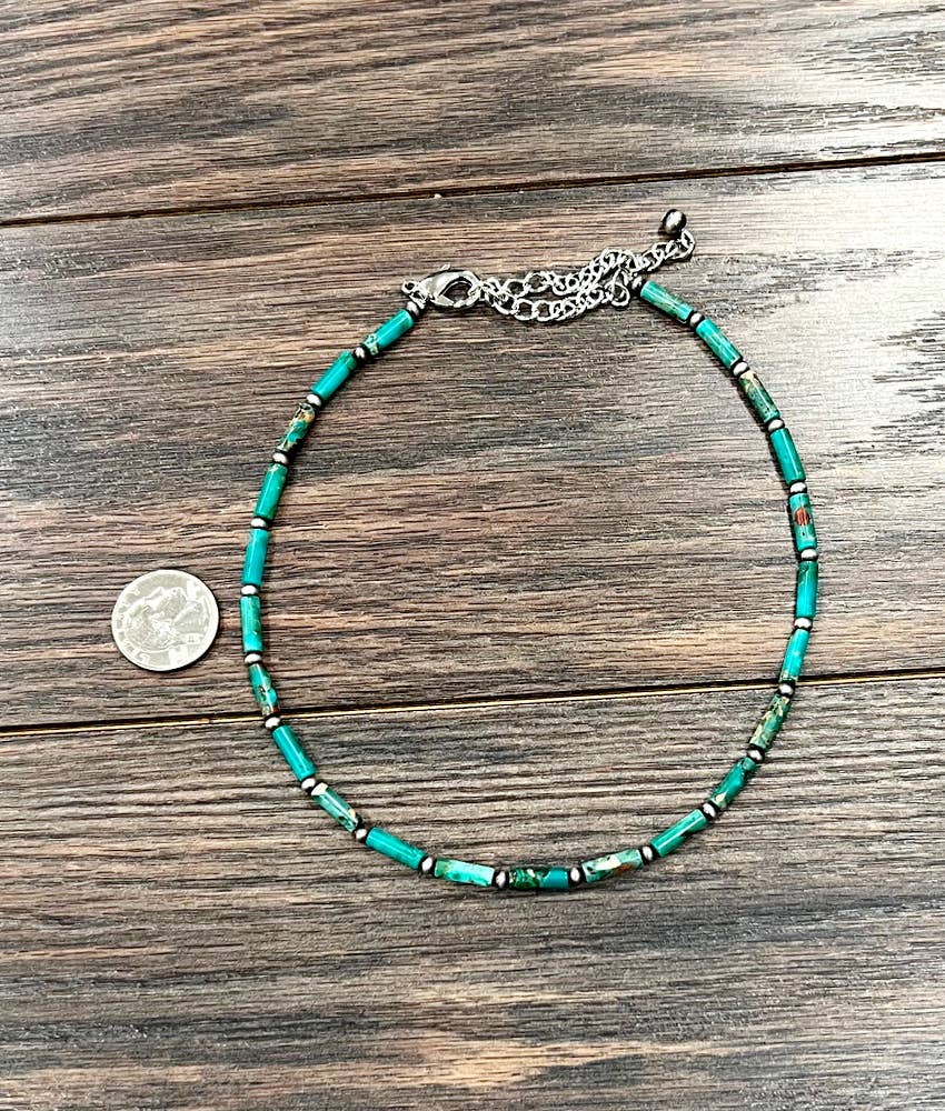 739557, Handmade 15" Cylindrical Gemstone Necklace