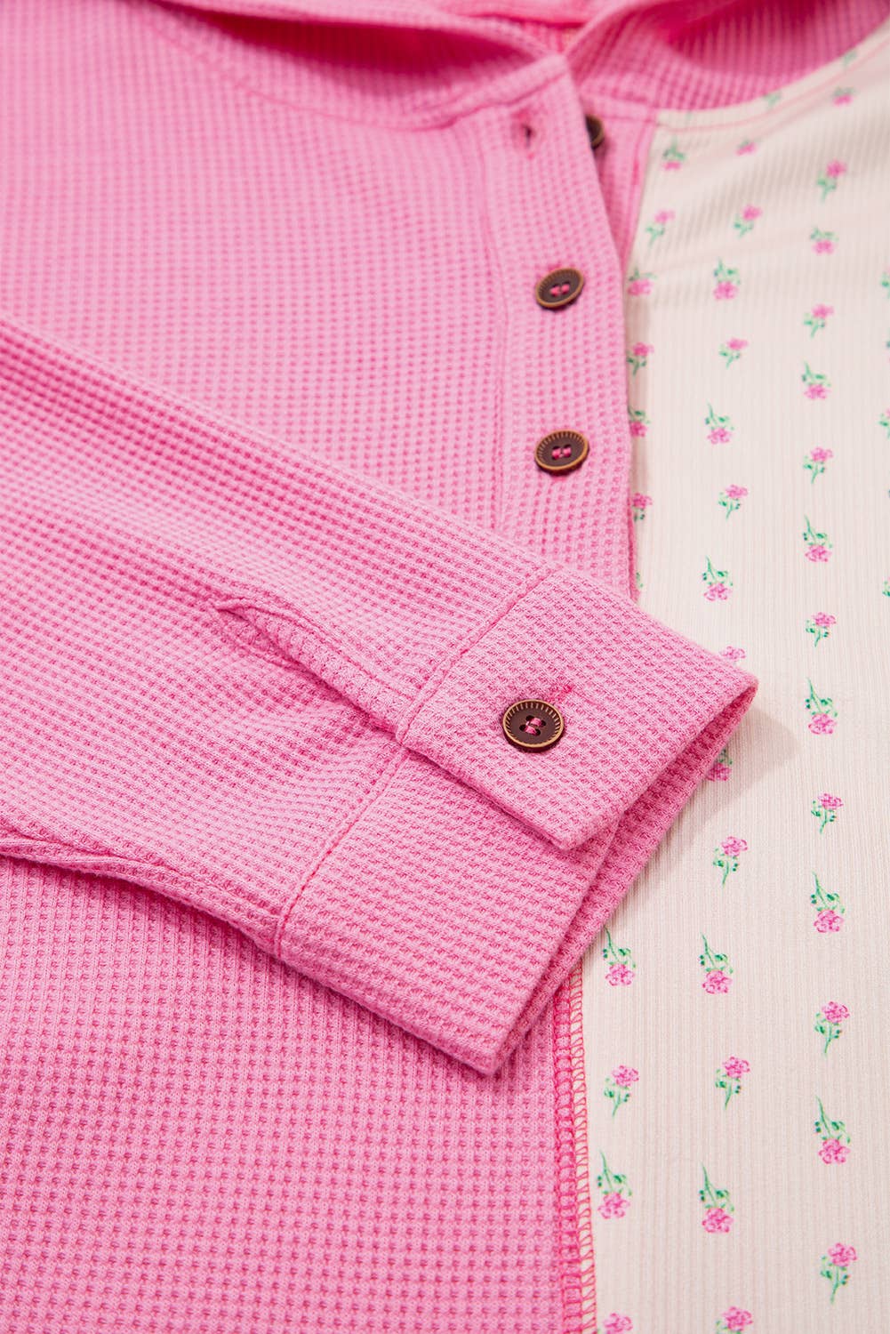 Pink Texture Floral Patched Hooded Oversize Pullover