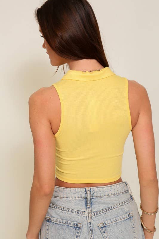 Boho Taupe Polo Ribbed Top
