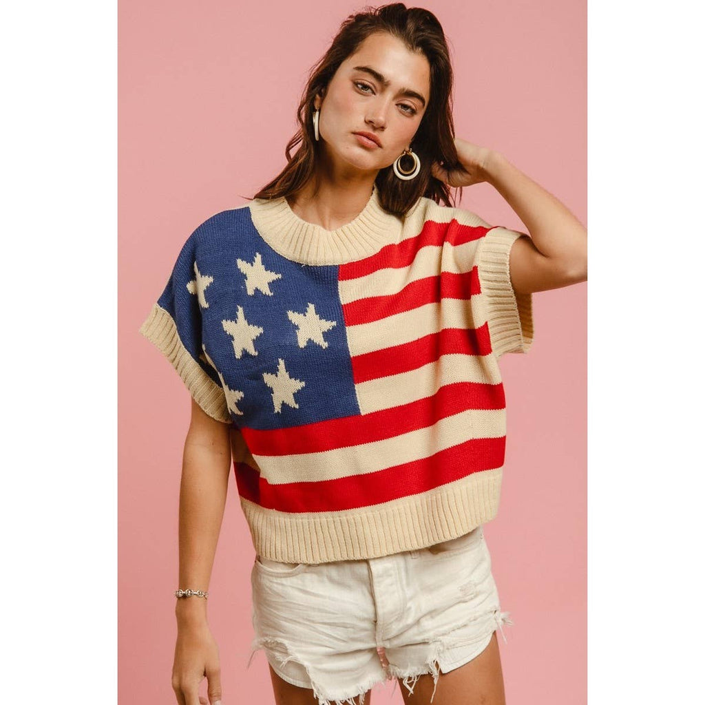 STAR PATCHES AMERICAN FLAG SLEEVELESS SWEATER