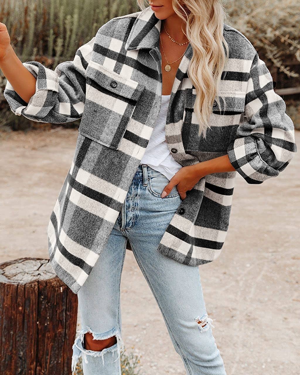 Women's Plaid Button Down Flannel Shirt Jacket – Cozy & Stylish
