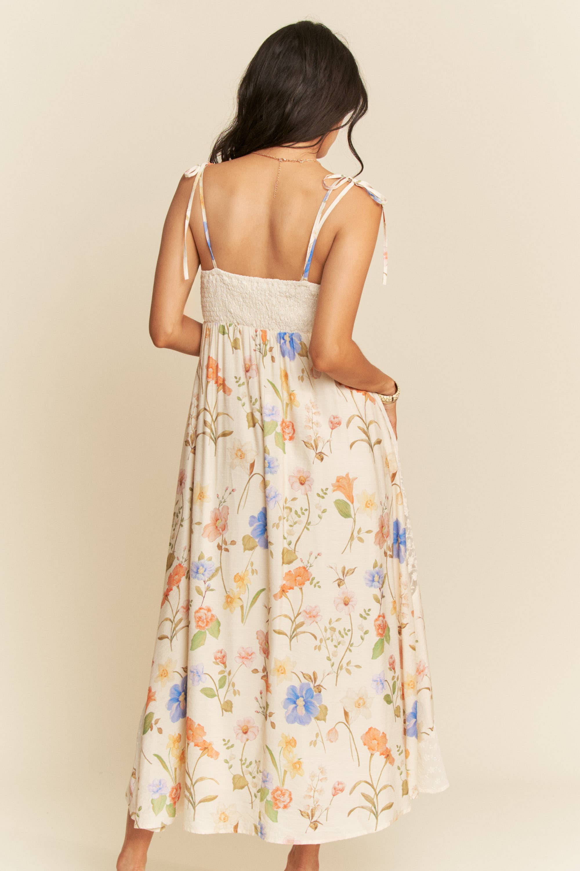 FLORAL LACE FABRIC DETAIL MAXI SLIP DRESS