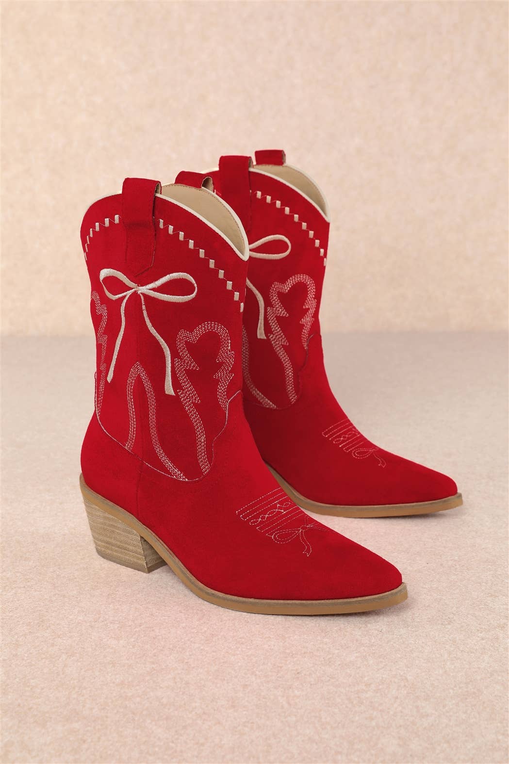 ZETA RIBBON EMBROIDERY WESTERN ANKLE BOOTS