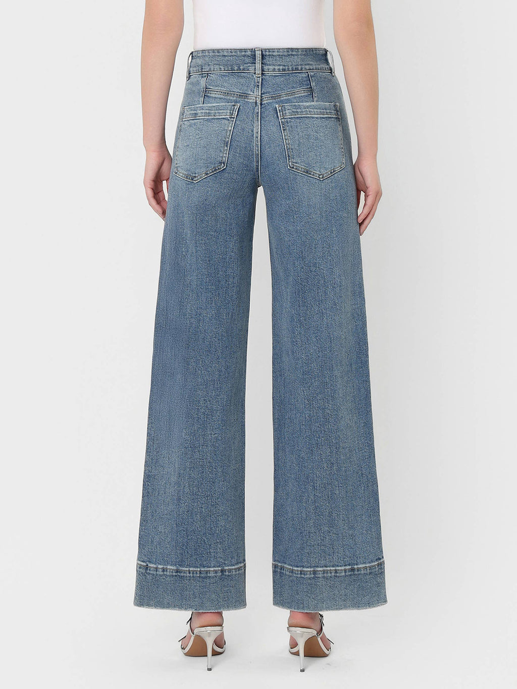 SUPER HIGH RISE HALF YOKE TROUSER HEM WIDE JEANS
