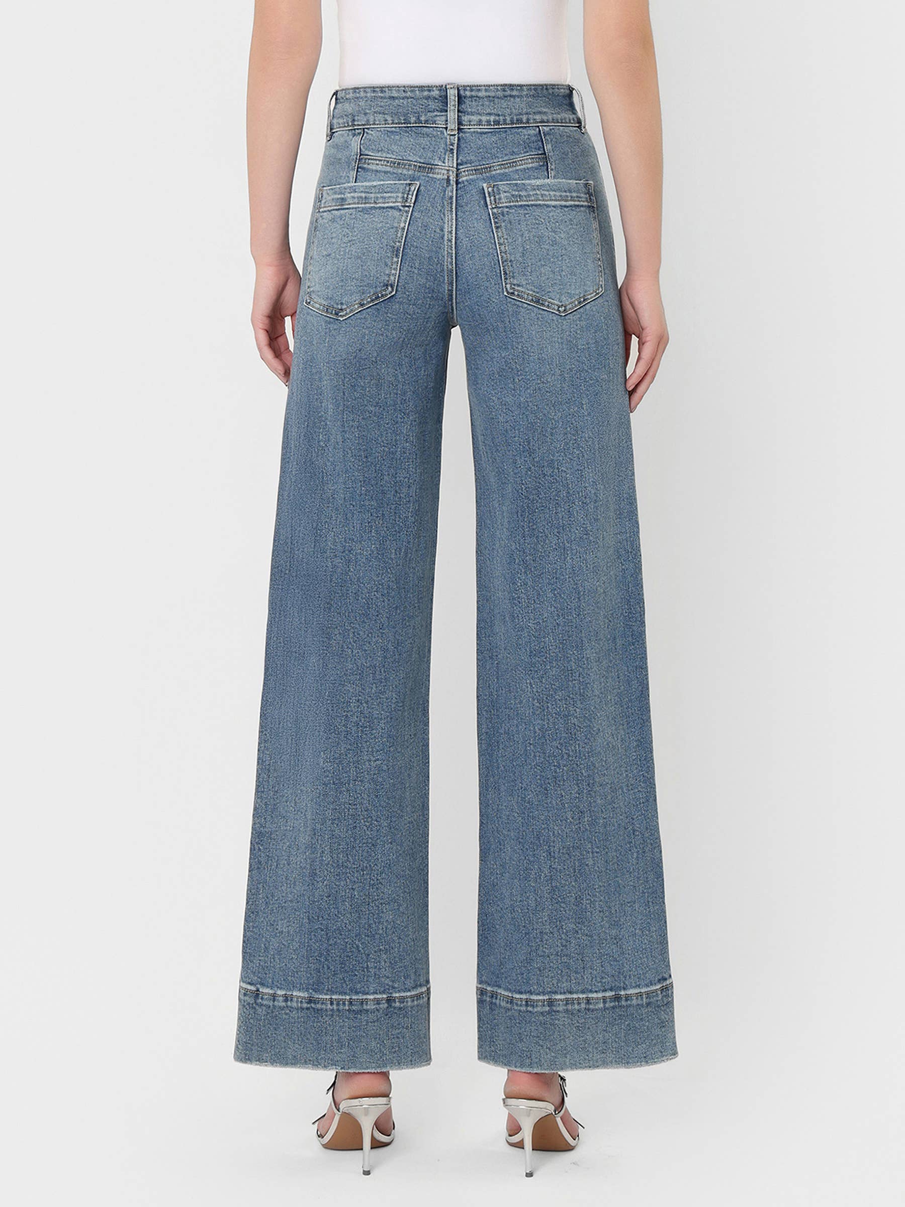 SUPER HIGH RISE HALF YOKE TROUSER HEM WIDE JEANS