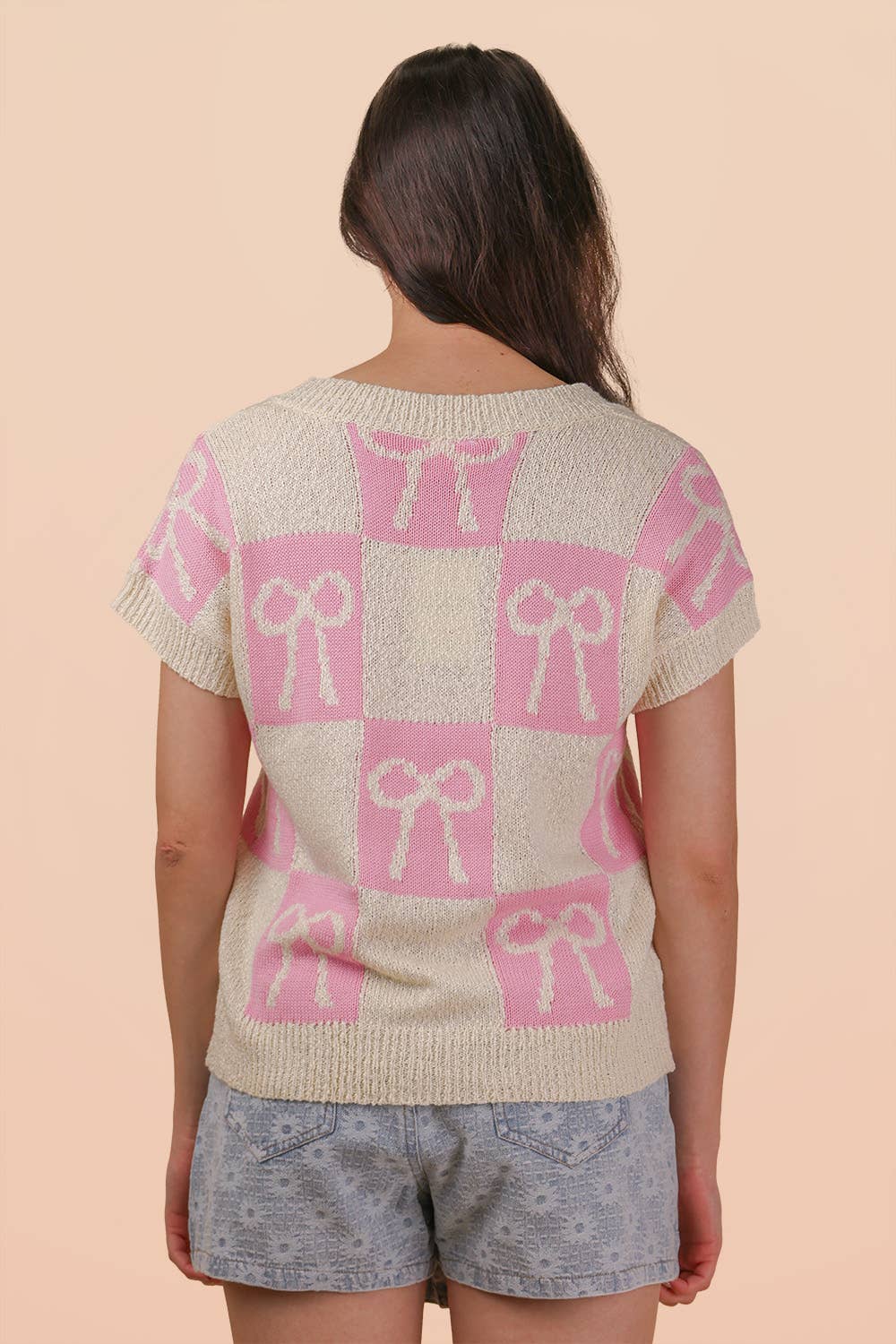 Bow Graphic Knit Summer Sweater Top