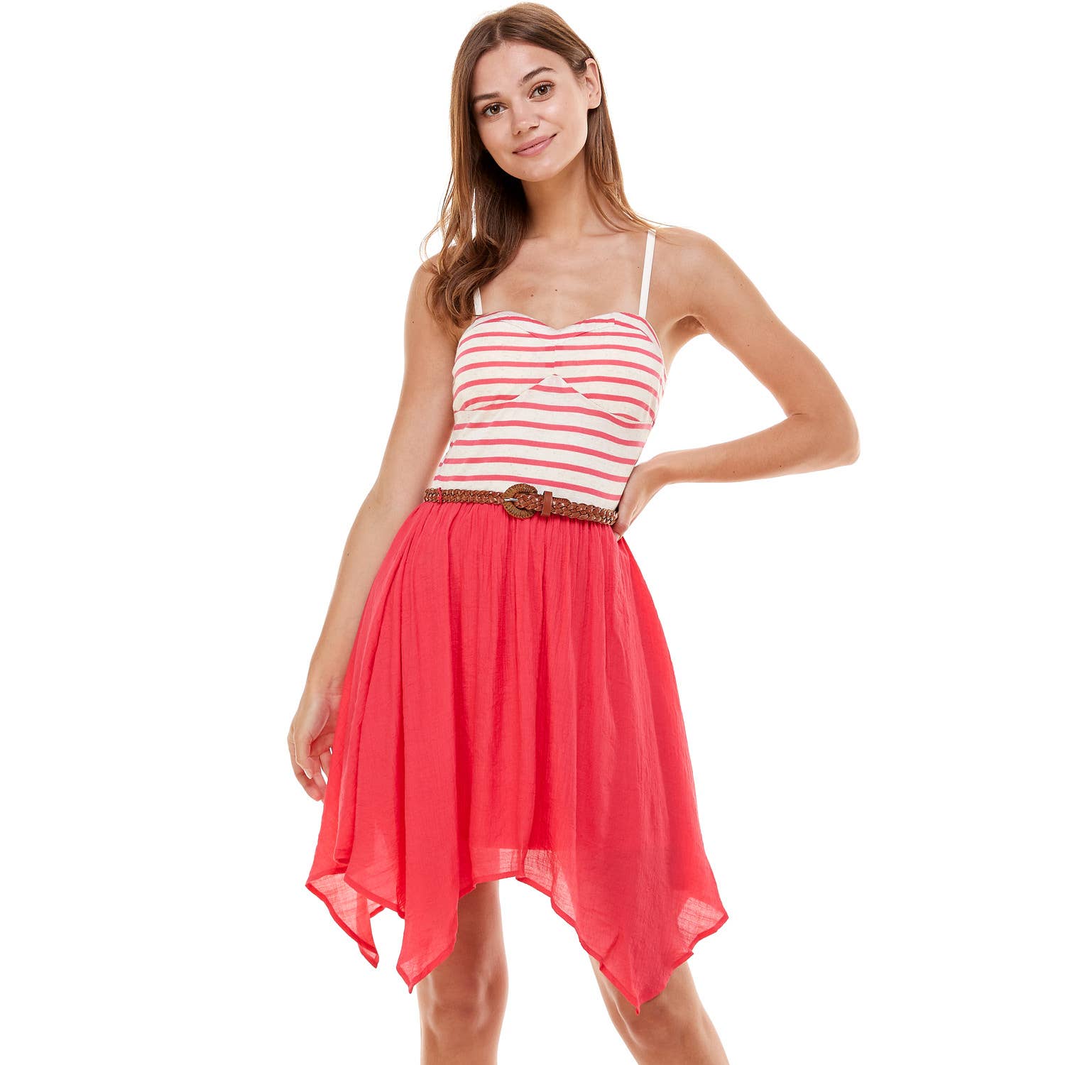 STRIPE BUSTIER HANDKERCHIEF HEM DRESS