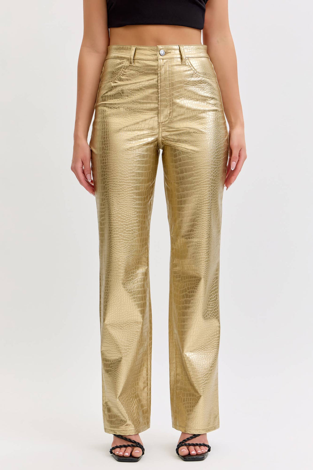 Gold Faux Leather Dad Pant [AM19510RS-GD]