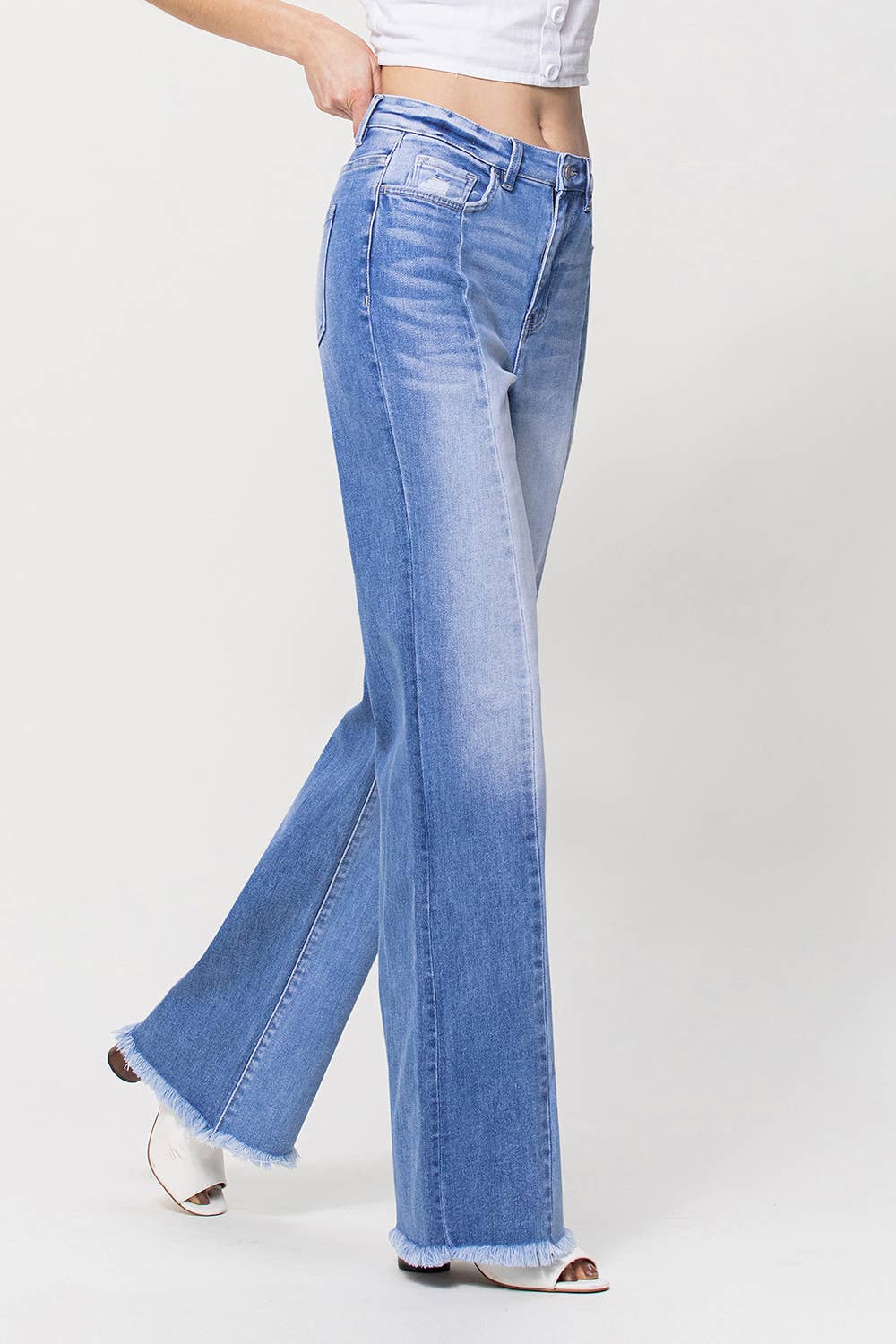 90'S VINTAGE SUPER HIGH RISE DOUBLE PANELS FLARE JEANS F4610