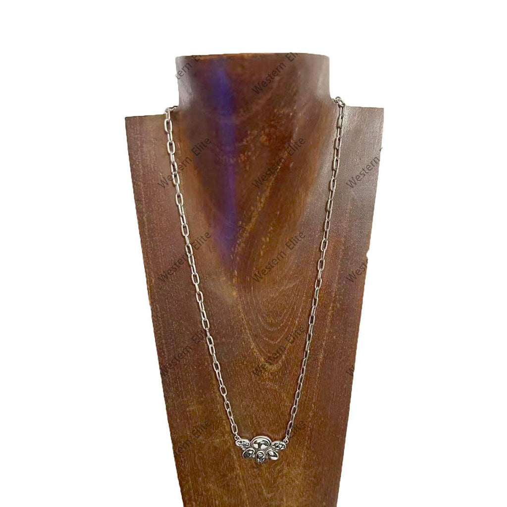 24'' L half cluster blue stone pendent with metal clip paper chain Necklace