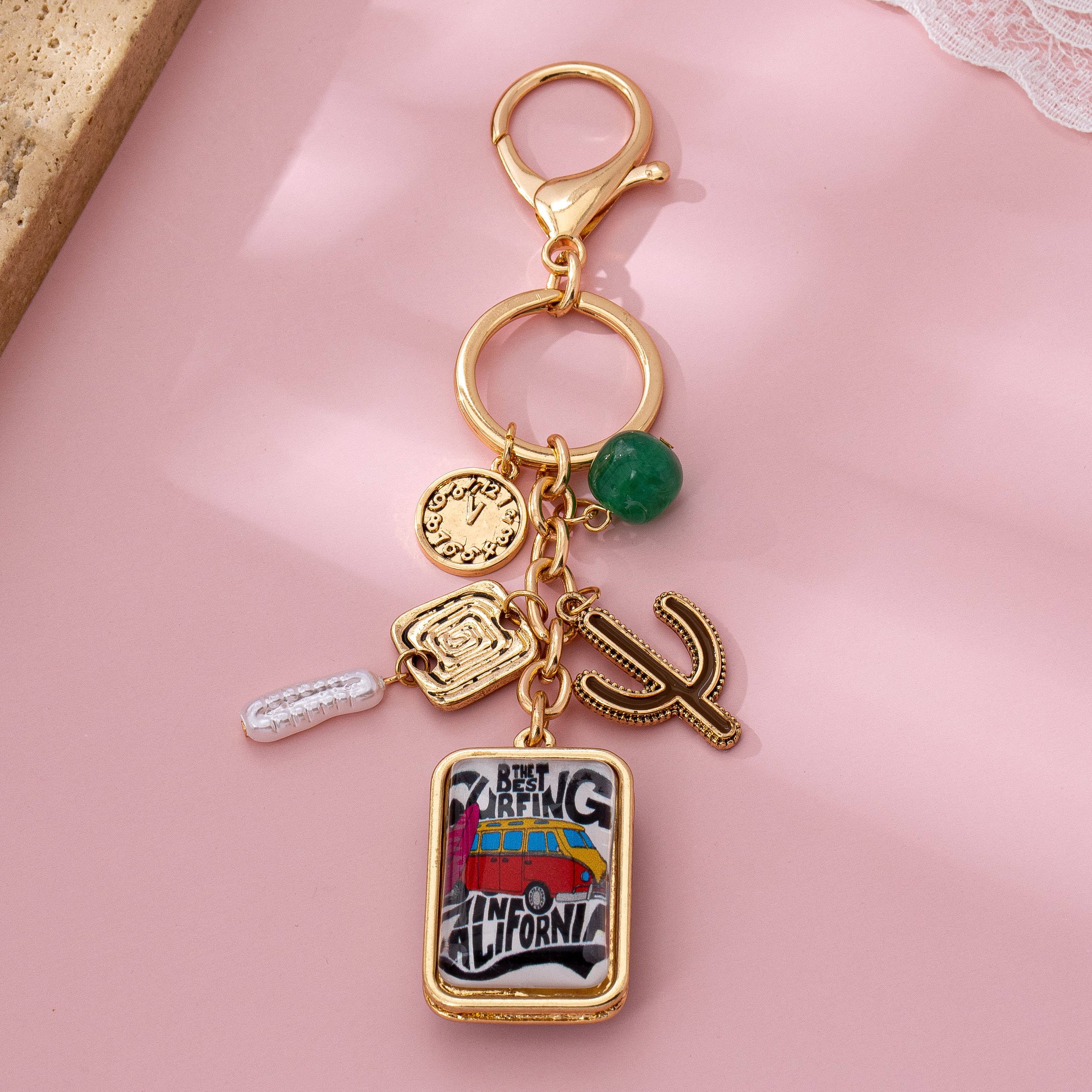 Boho California Surfing Charm Keychain