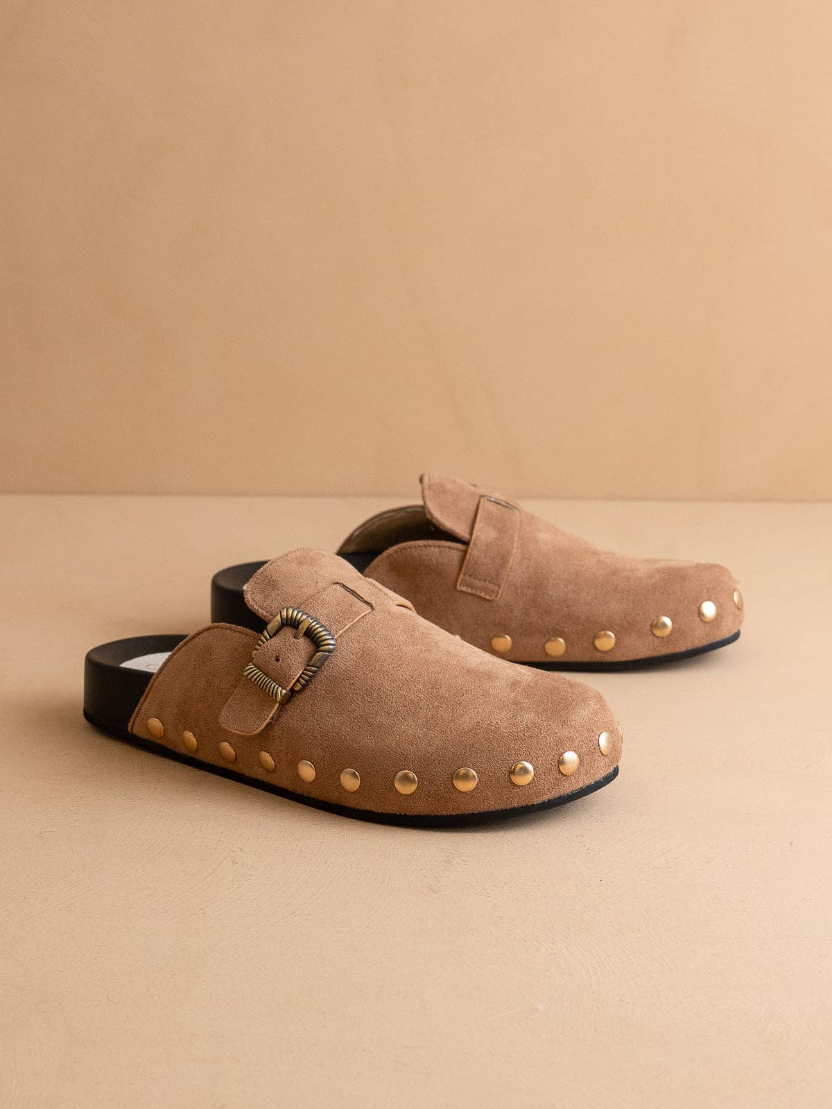 The Toni | Latte Studded Buckle Clog