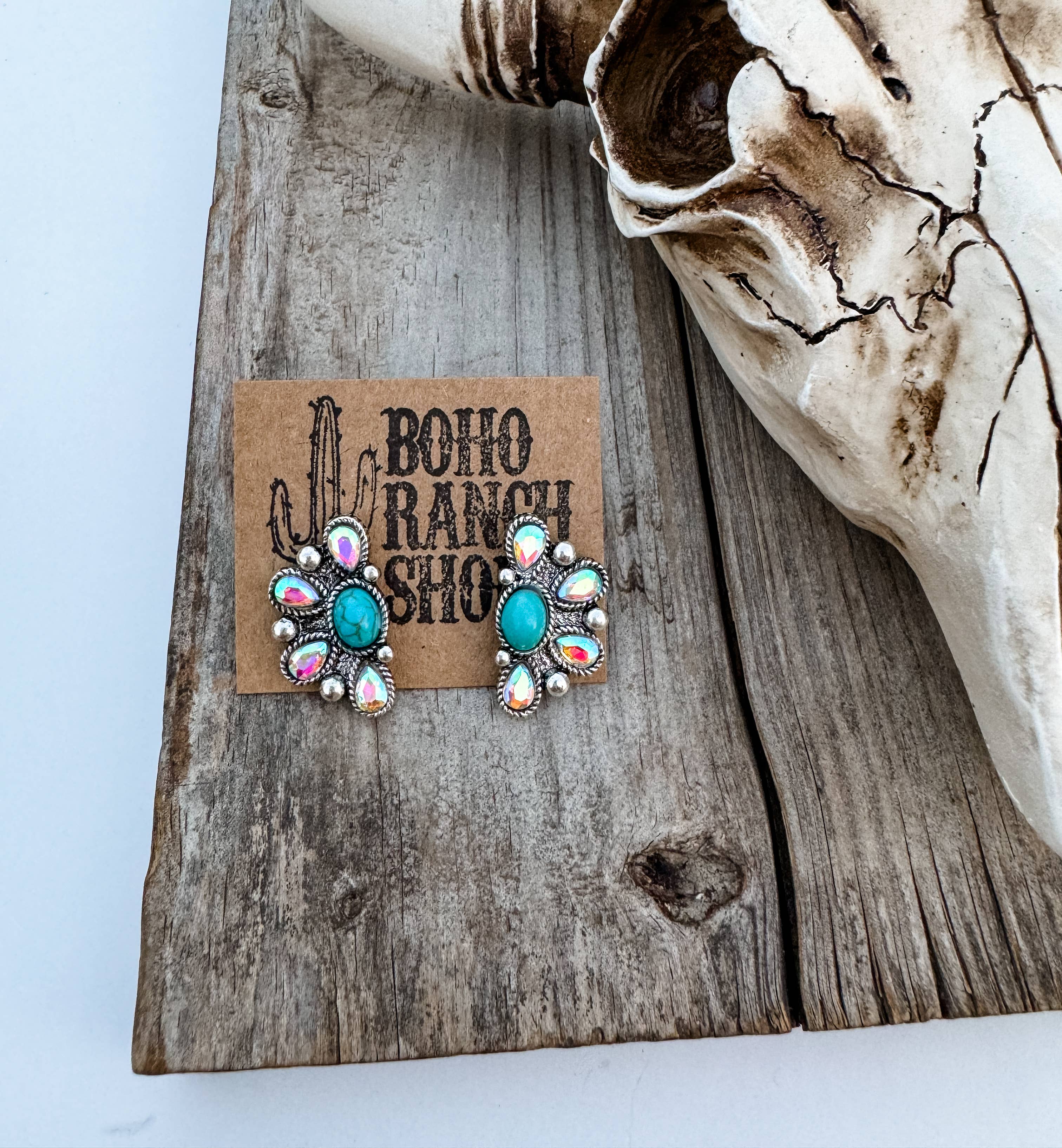 Western Oval Stone Stud Earrings