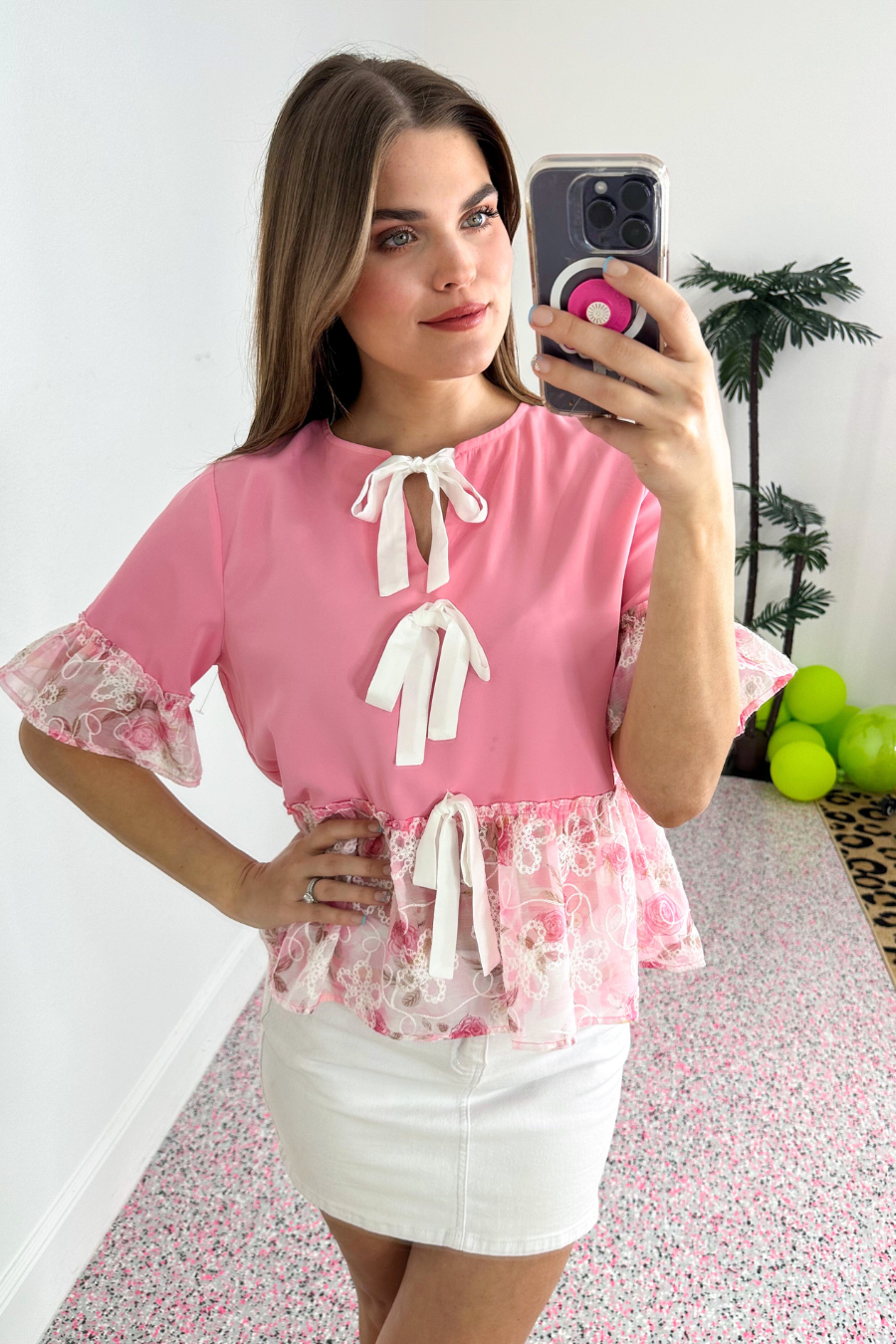 Rosy Ruffle Bow Top