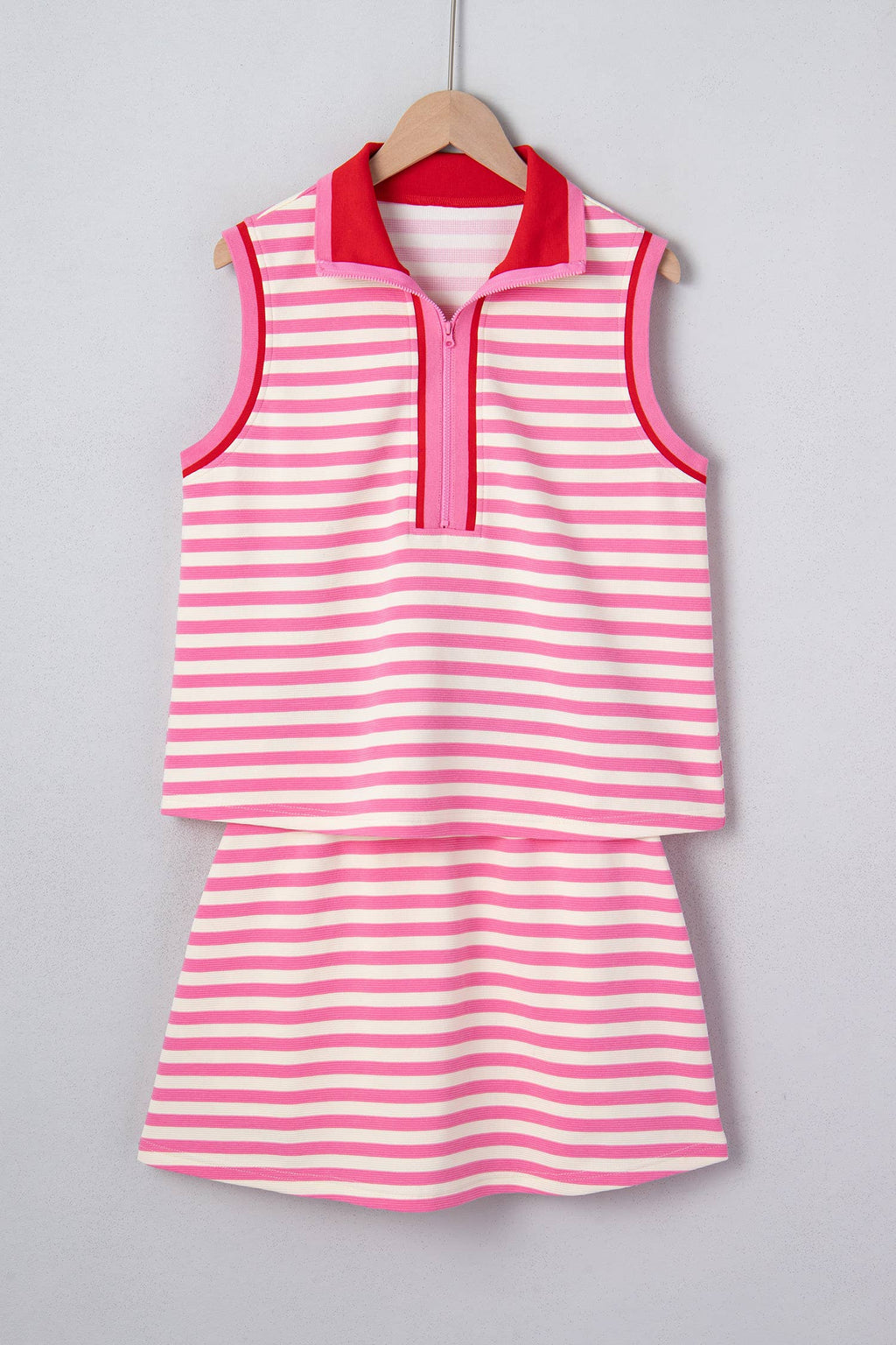 Striped Quarter-Zip Sleeveless Top & Skort Set