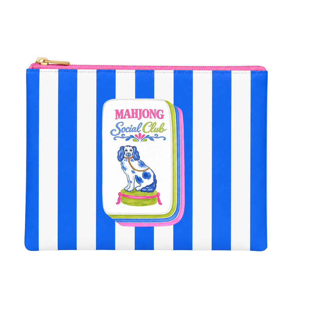 Mahjong Tile Bag mahjong gift | 9"x12"  Blue Stripe leather