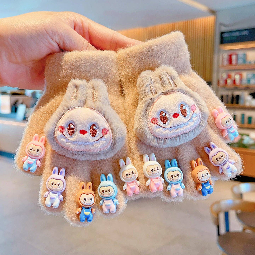 🧤 “Labubu Paws” Cute Monster Furry Gloves for Kids – Five-Finger Warm Edition