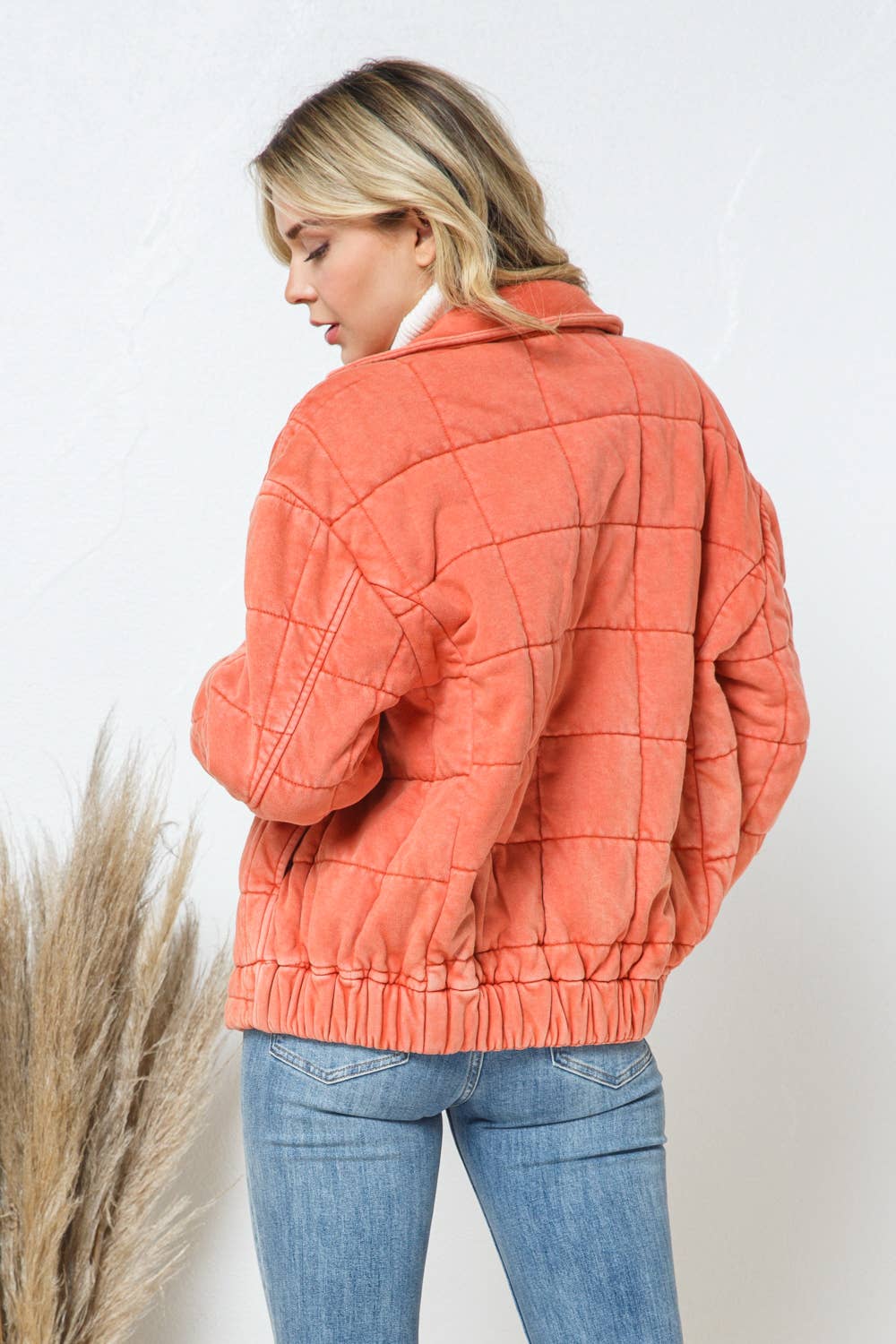 Garment Stone Washed Quilted Pocket Front Jacket