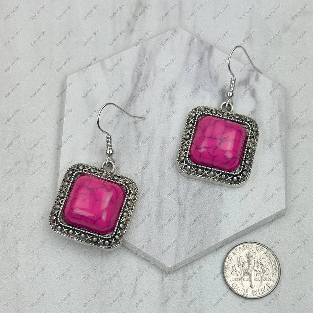 Silver with blue turquoise square stone Earrings.