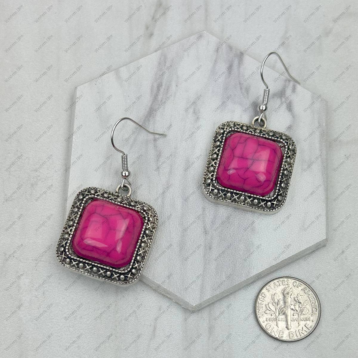 Silver with blue turquoise square stone Earrings.