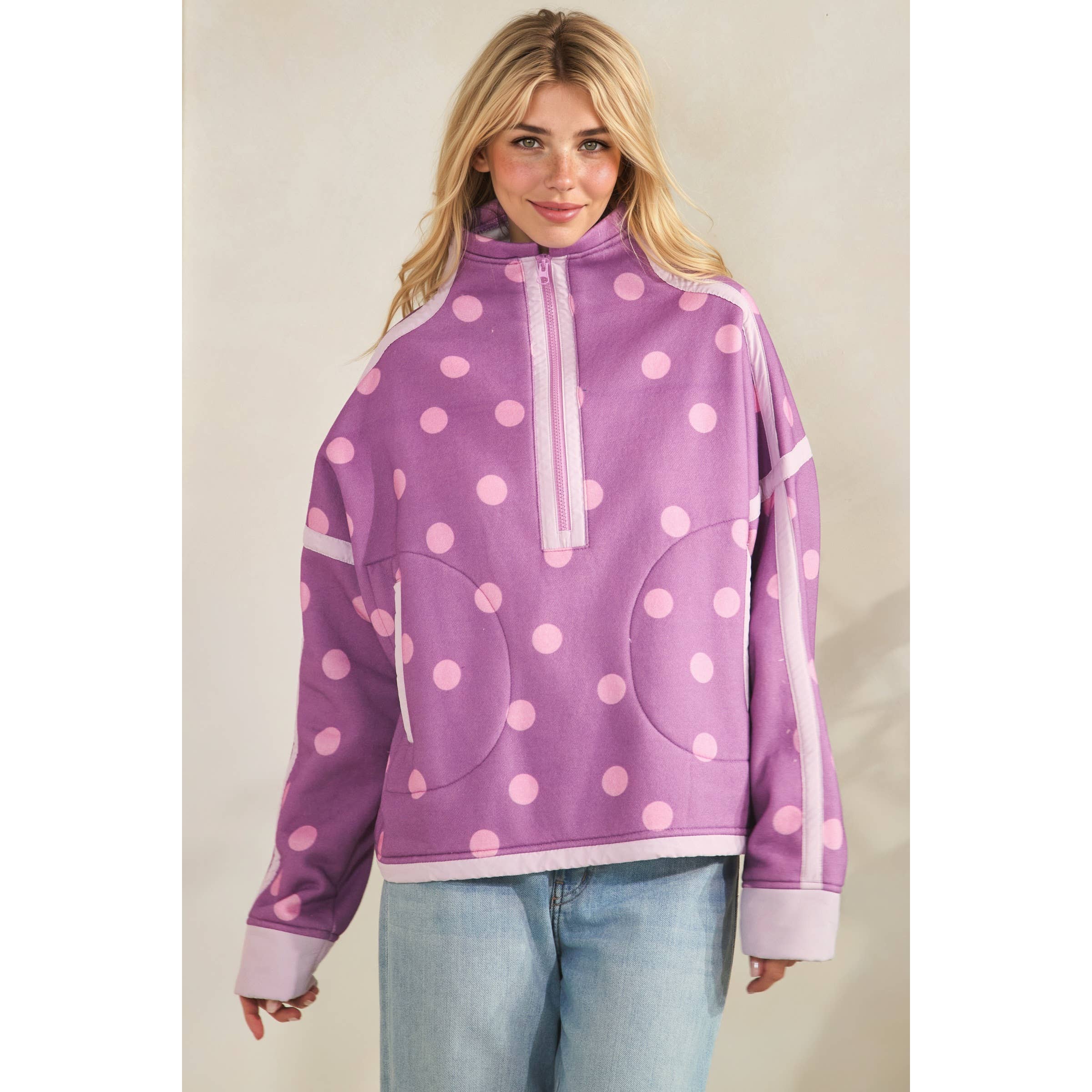 Polka Dot Contrast Pull Over