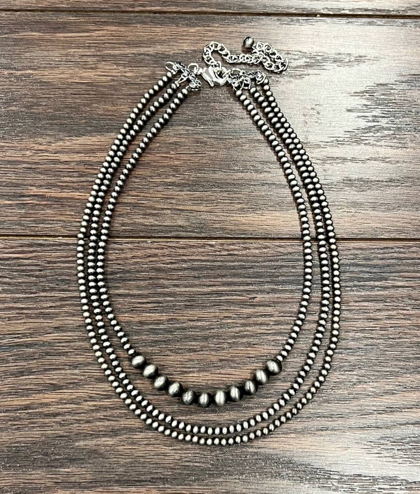 733886, Handmade 17" 3-strand Navajo Bead Necklace