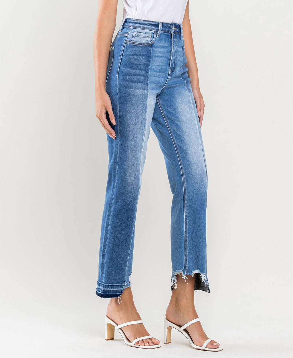 SUPER HIGH RISE SEAMED CONTRAST PANEL STRAIGHT JEANS F4509