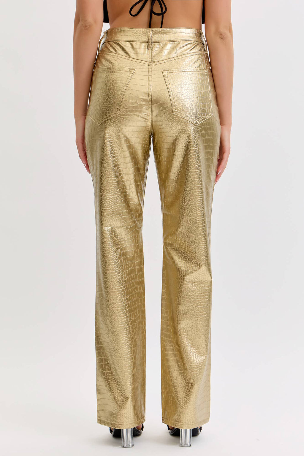 Gold Faux Leather Dad Pant [AM19510RS-GD]