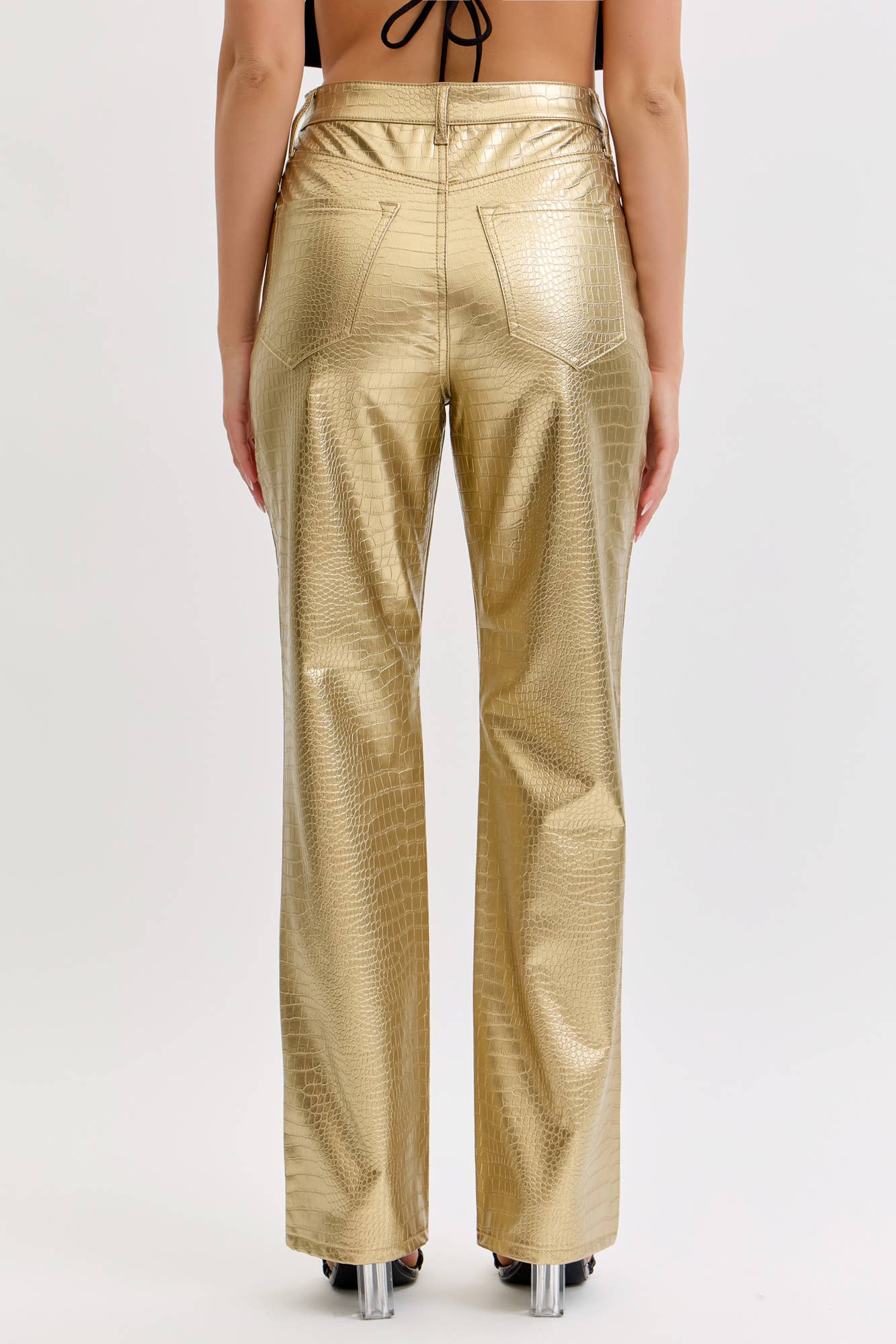 Gold Faux Leather Dad Pant [AM19510RS-GD]