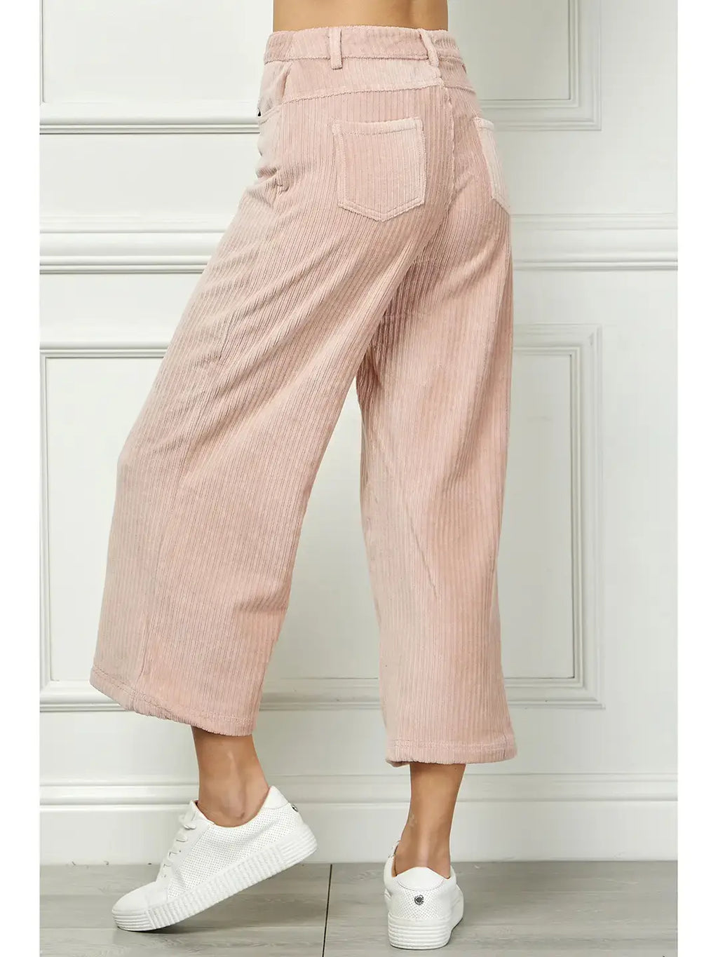WIDE LEG ANKLE LENGTH CORDUROY PANTS