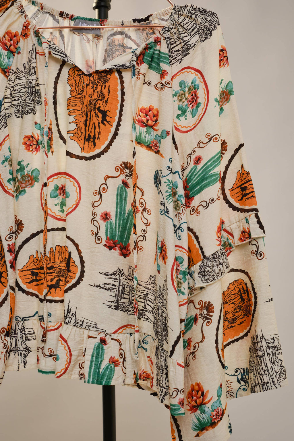 Western Print Peasant Blouse