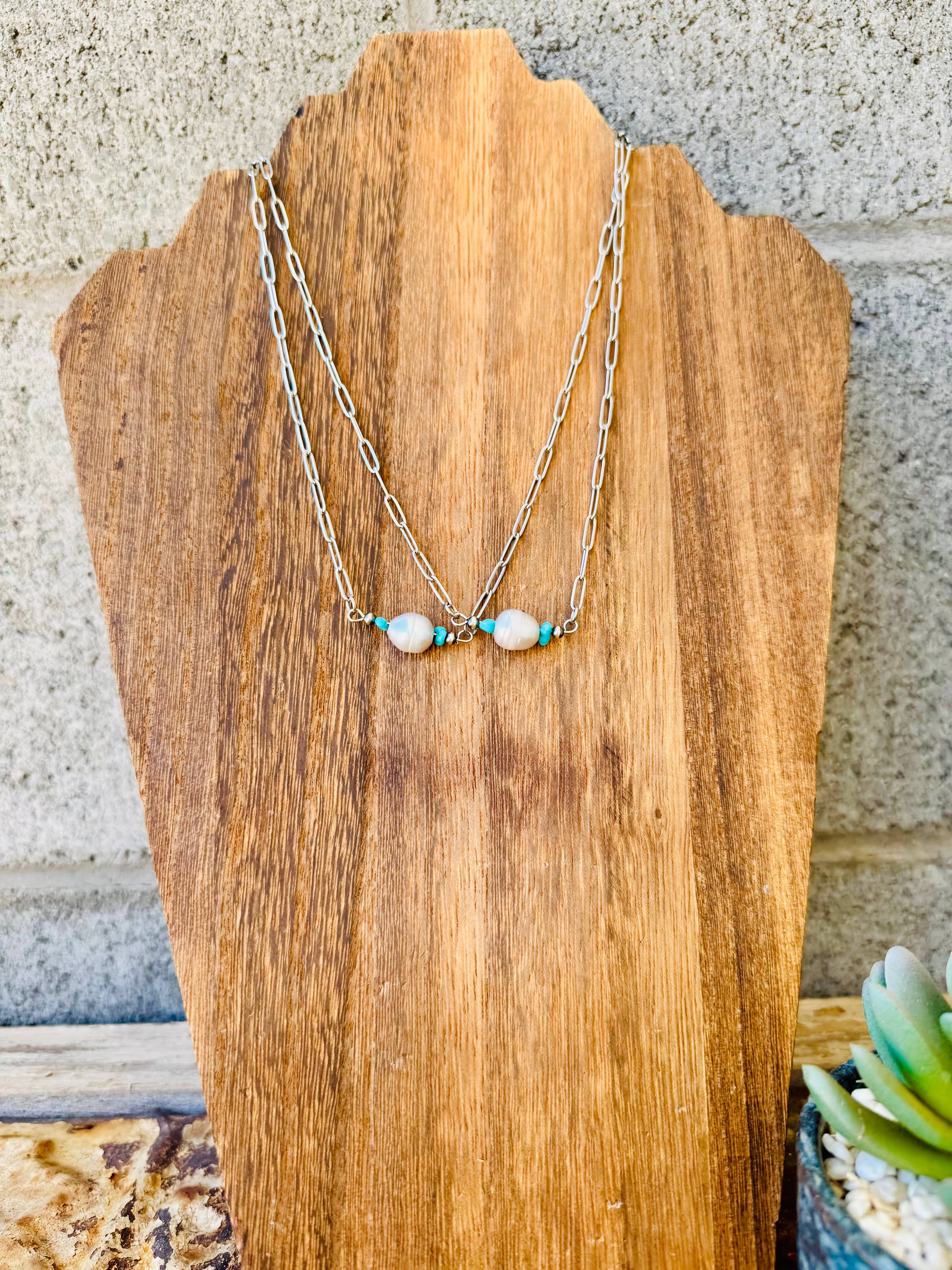 Turquoise Bar Choker/ Fresh Water Pearl Choker/ Small Choker
