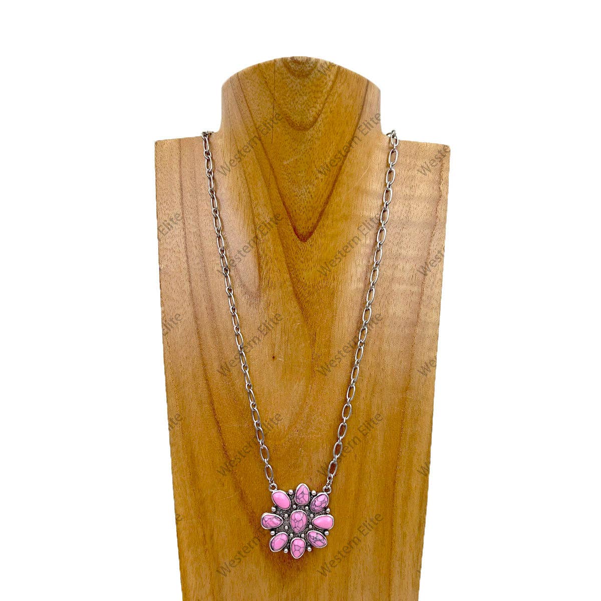 21 inches silver metal chain with green turquoise stone flower concho pendent Necklace
