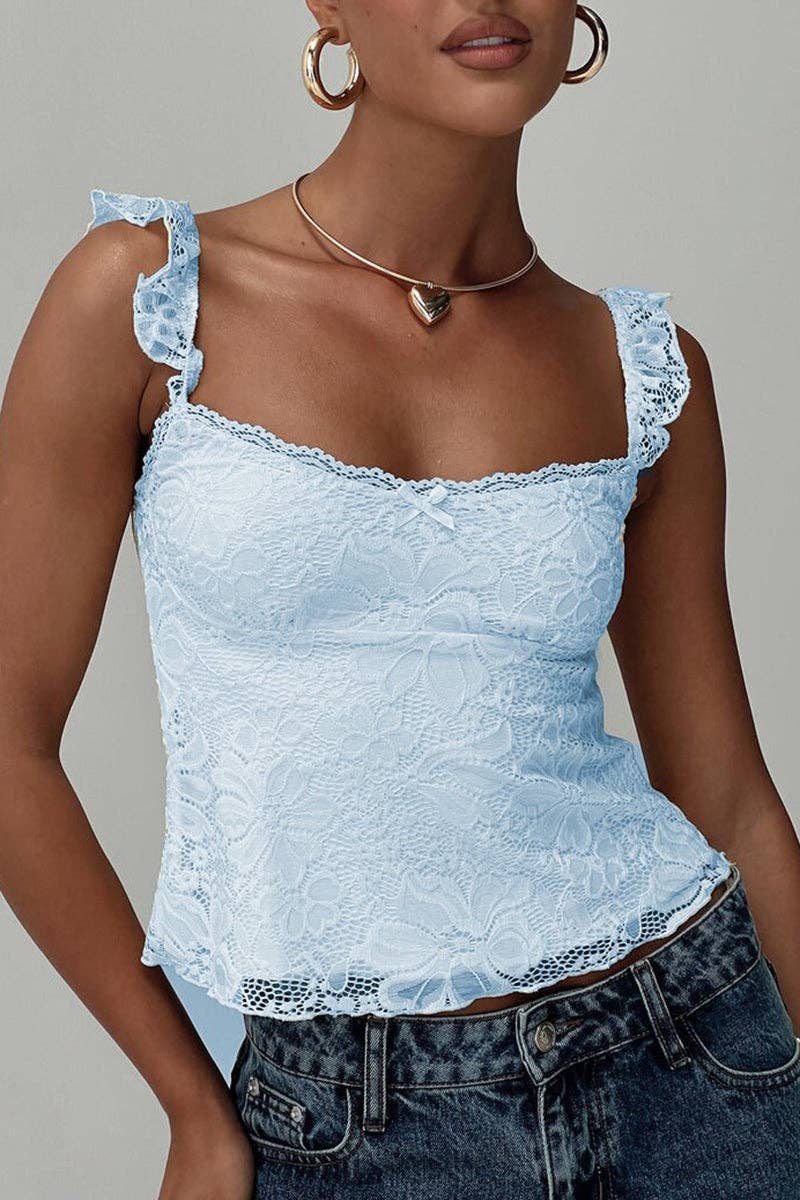 Ruffled Strap Lace Tank Top