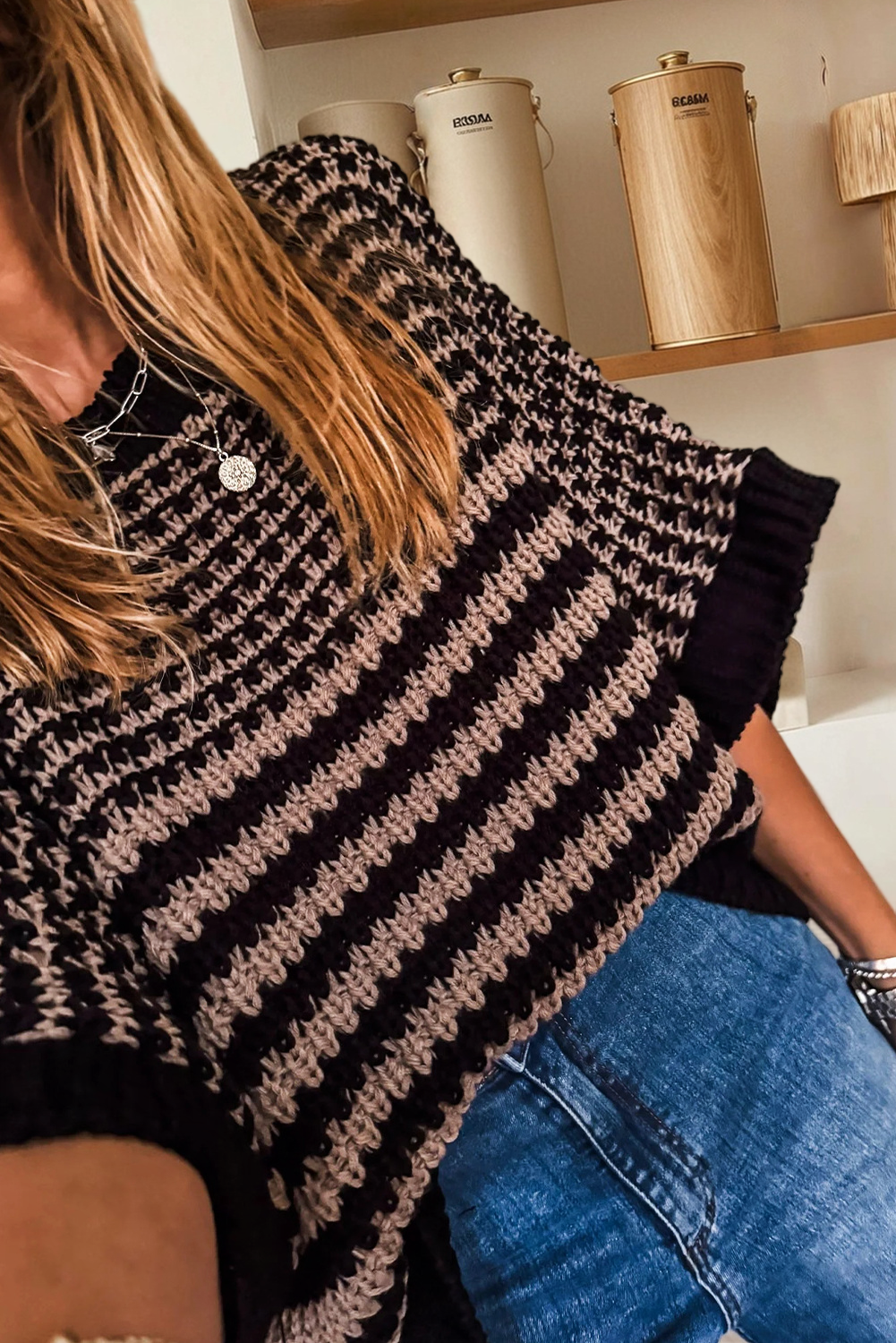 Spring 2026 Stripe 3/4 Draped Sleeve Slouchy Sweater