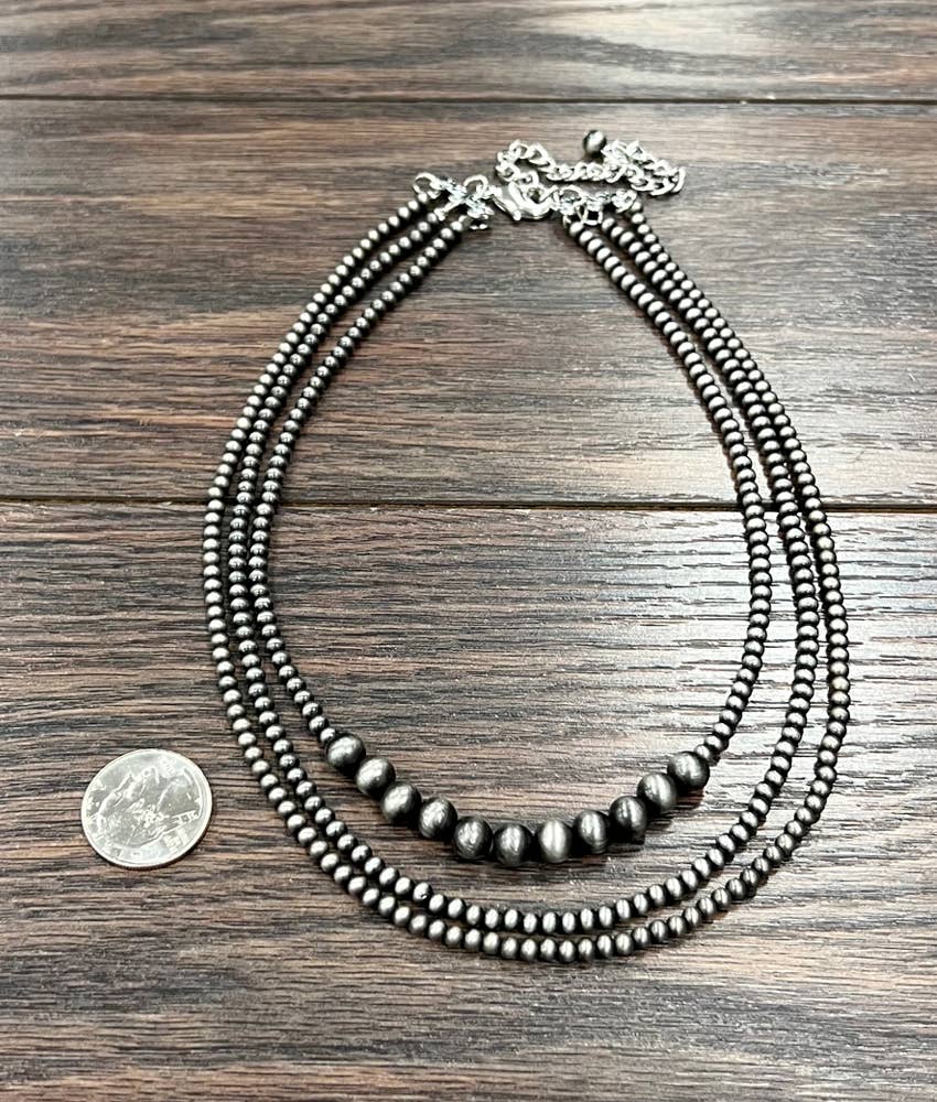 733886, Handmade 17" 3-strand Navajo Bead Necklace