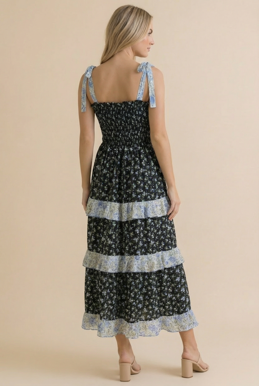 Floral Smocking Tube Top Maxi Dress