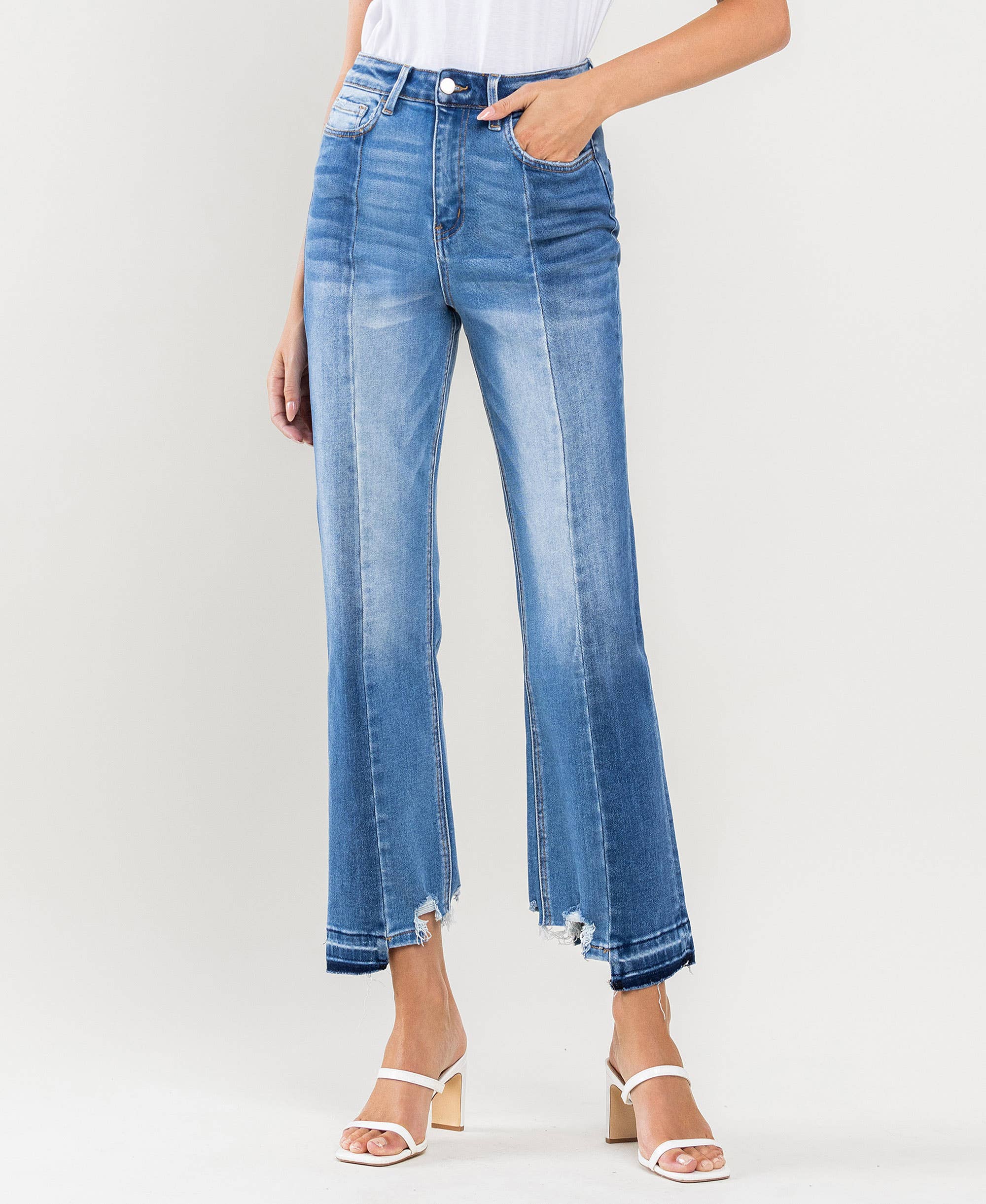 SUPER HIGH RISE SEAMED CONTRAST PANEL STRAIGHT JEANS F4509