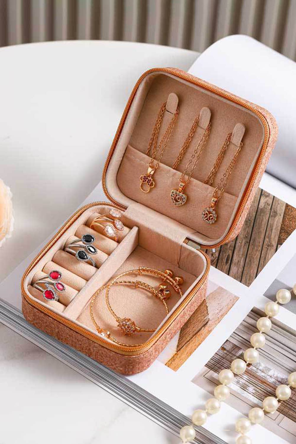 Retro Floral Print Portable Square Jewelry Box 2*4*4 inch