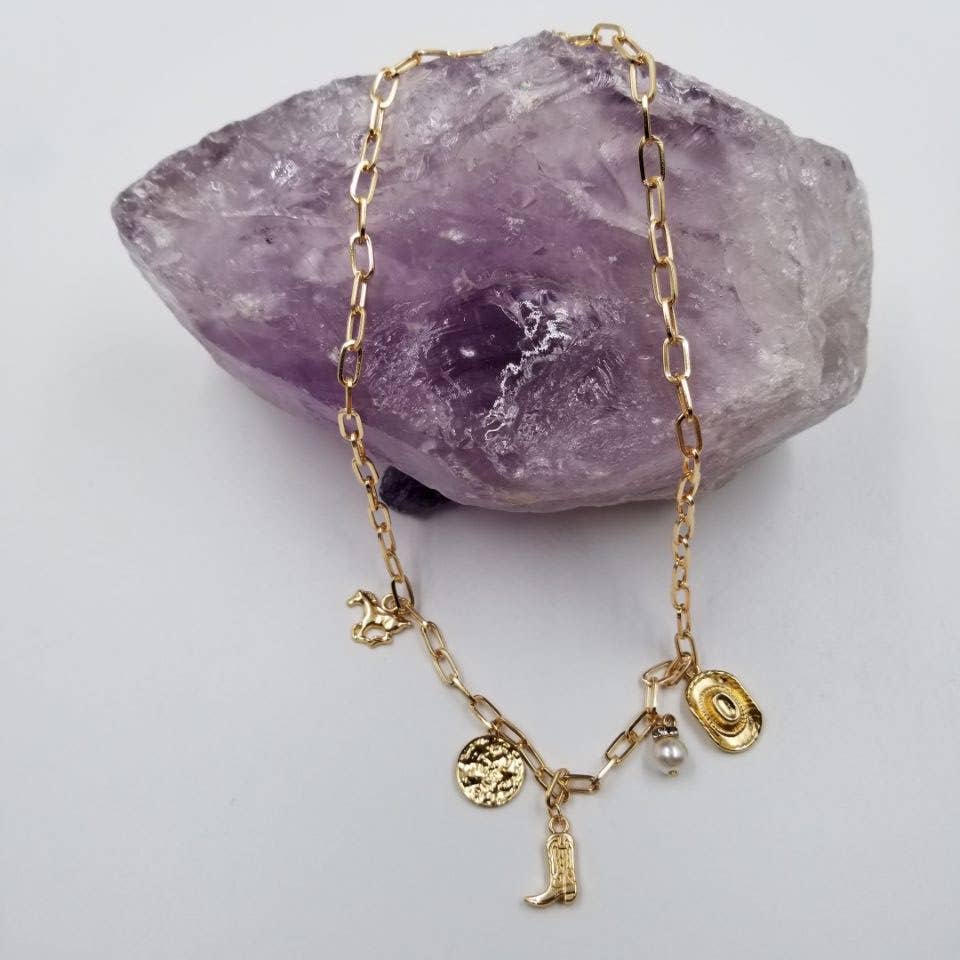 Western Cowgirl Hat and Boot Charm Necklace