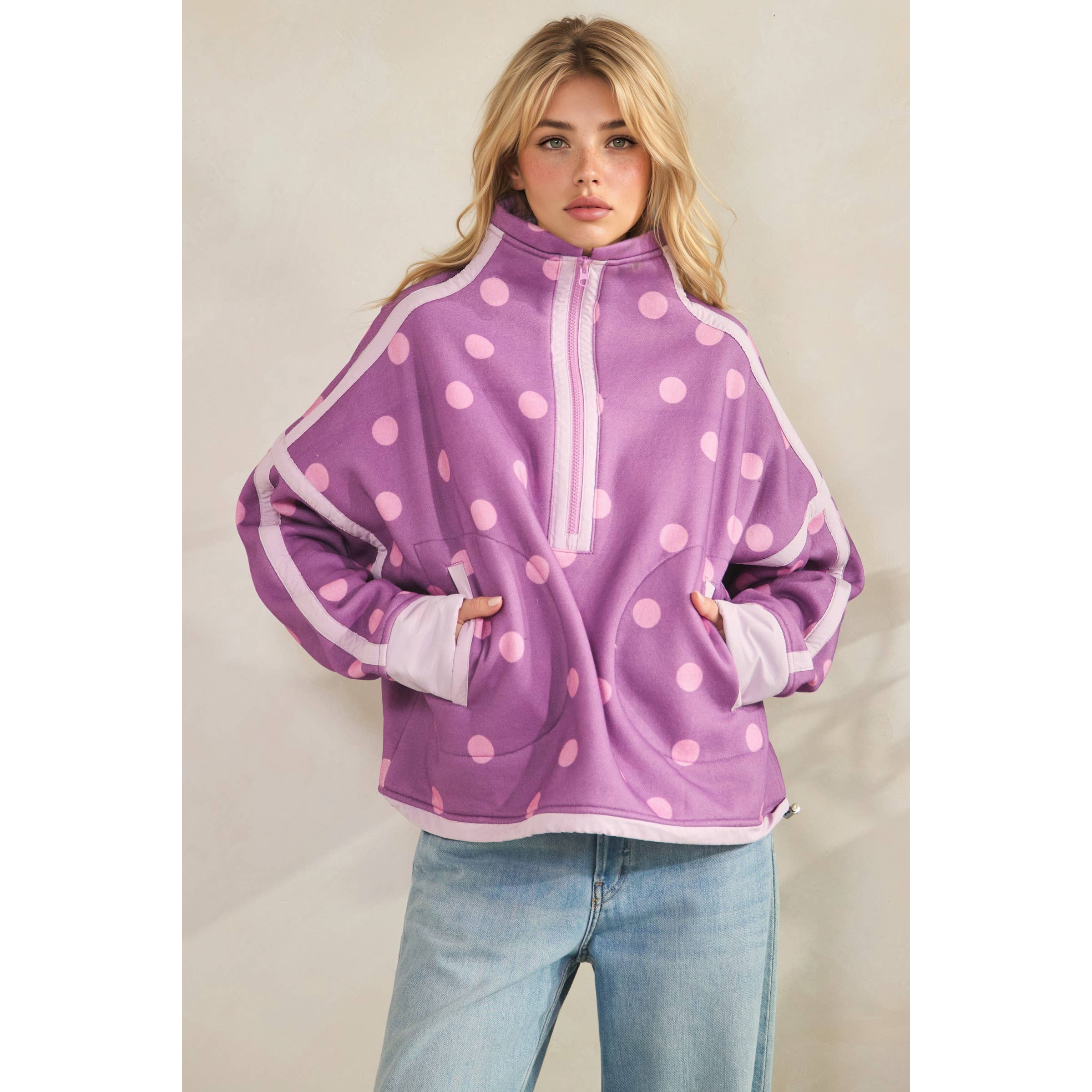 Polka Dot Contrast Pull Over