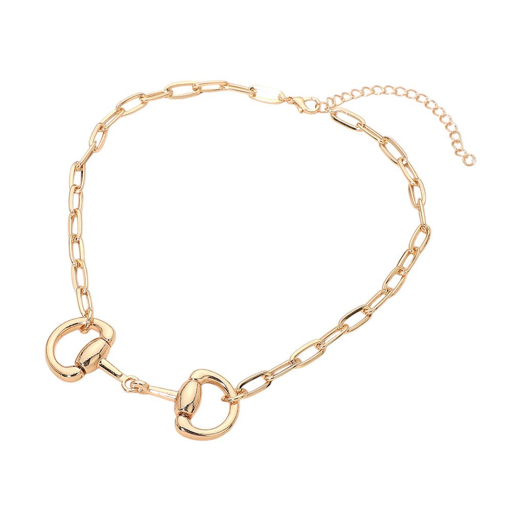 Horsebit Link Accent Paperclip Chain Necklace