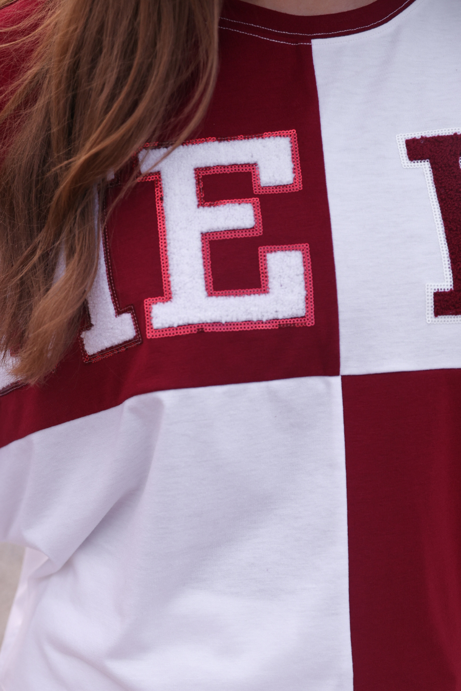 Huddle Up Color Block Top- Maroon