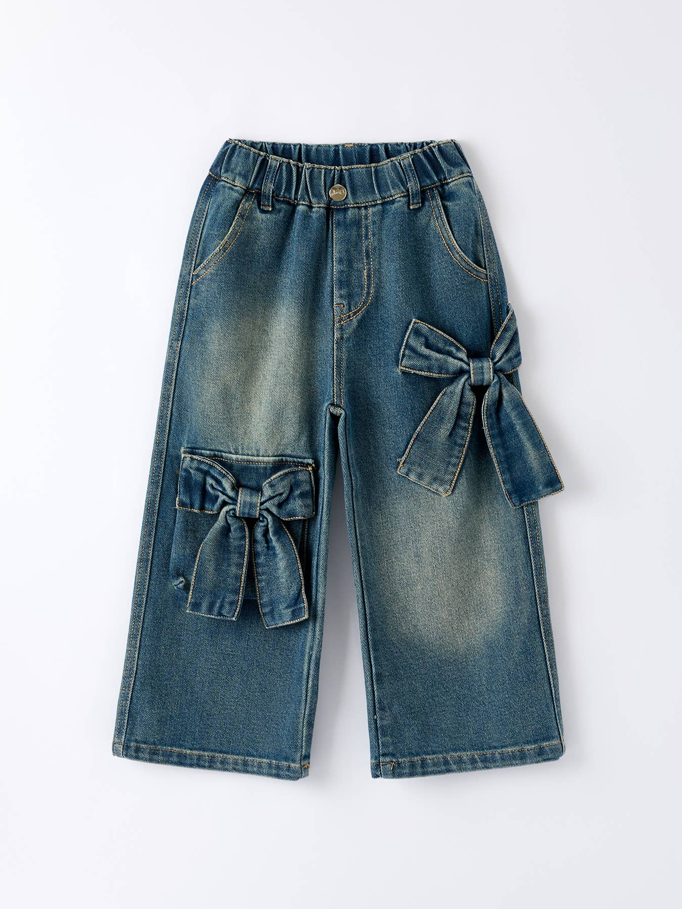 Girls Bow Stretch Wide-Leg Jeans