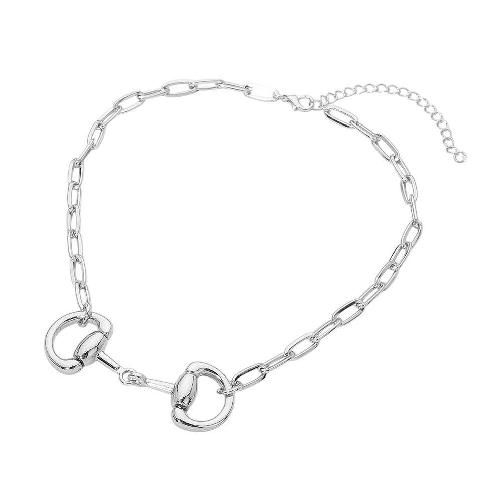 Horsebit Link Accent Paperclip Chain Necklace