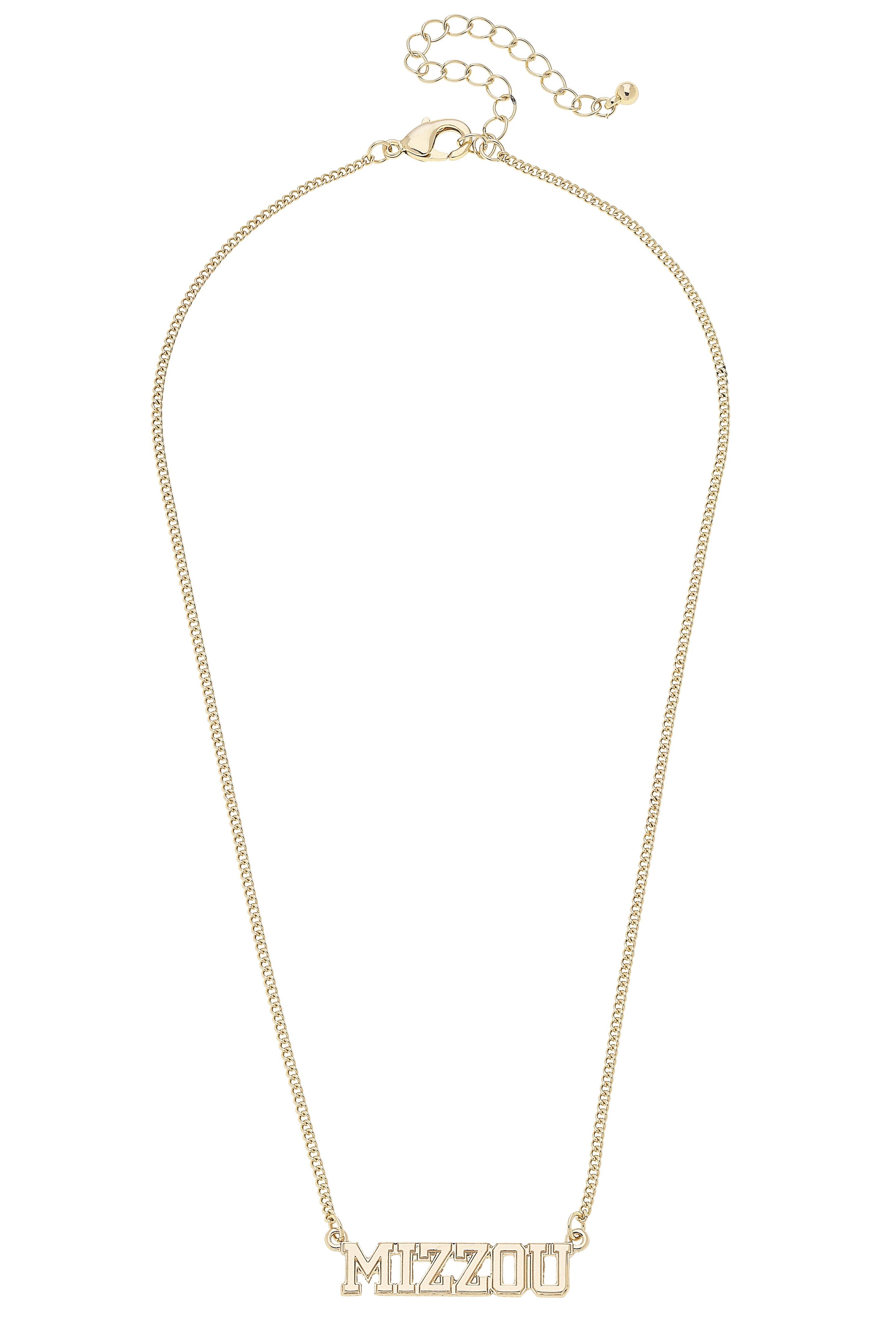 Missouri Tigers Varsity Outline Necklace in Shiny Gold