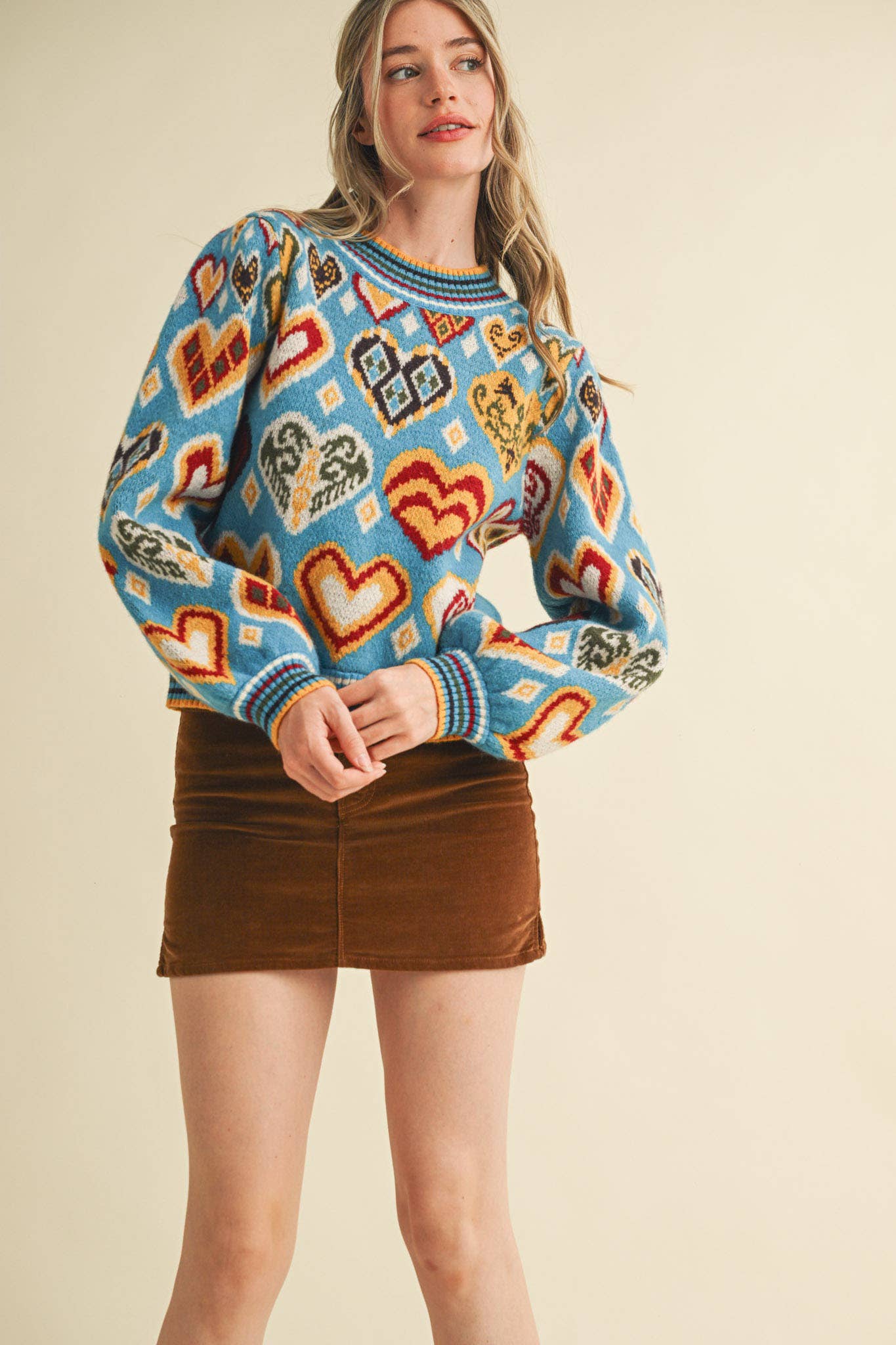 HEART PATTERN PULLOVER SWEATER