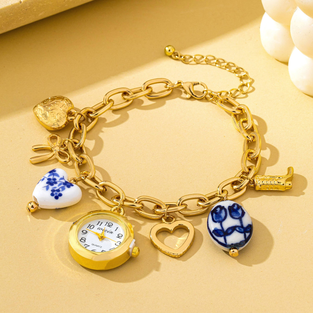 Vintage-Style Porcelain Charm Watch Bracelet | 80W034